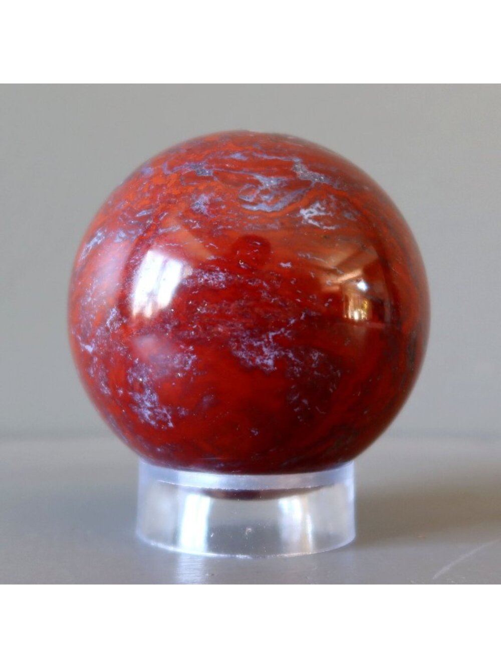 Red Jasper Sphere Blue Chalcedony Veins Crystal Ball Polished Display Stone 3"